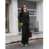 Ekouaer 2 Piece Sets for Women Fall Lounge Sets Outfits Matching Clothing | 2026 Fall Long Sleeve Pullover Top,Wide-Leg Pants Pockets,Drawstring Elastic Waist,Airport Travel Set,Tracksuit,Sweatsuit(Black)