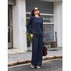 Ekouaer 2 Piece Sets for Women Fall Lounge Sets Outfits Matching Clothing | 2026 Fall Long Sleeve Pullover Top,Wide-Leg Pants Pockets,Drawstring Elastic Waist,Airport Travel Set,Tracksuit,Sweatsuit(Navy Blue)