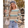 Ekouaer 3 Pack Womens Long Sleeve Shirts Thumb Hole Tops Fall Clothes | Crew Neck T Shirts, Loose Fit, Thermal, Undershirts, Layering, Casual, Work, Winter Outfits(3pcs Black/ Brown/ Orange Stripe)