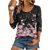 Ekouaer 3/4 Sleeve Womens Tops Scoop Neck T Shirts 2026 Casual Basic Tees | Casual Tops,Cute Basic Tops Vacation Outfits,Comfy Basic Tees,Loose Fit Tops For All-Season Daily Wear,available in S-3XL(Floral Black Multi)