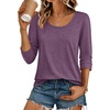 Ekouaer 3/4 Sleeve Womens Tops Scoop Neck T Shirts 2026 Casual Basic Tees | Casual Tops,Cute Basic Tops Vacation Outfits,Comfy Basic Tees,Loose Fit Tops For All-Season Daily Wear,available in S-3XL(Purple)