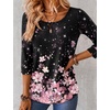 Ekouaer 3/4 Sleeve Womens Tops Scoop Neck T Shirts 2026 Casual Basic Tees | Casual Tops,Cute Basic Tops Vacation Outfits,Comfy Basic Tees,Loose Fit Tops For All-Season Daily Wear,available in S-3XL(Floral Black Multi)