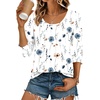 Ekouaer 3/4 Sleeve Womens Tops Scoop Neck T Shirts 2026 Casual Basic Tees | Casual Tops,Cute Basic Tops Vacation Outfits,Comfy Basic Tees,Loose Fit Tops For All-Season Daily Wear,available in S-3XL(Floral White)