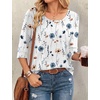 Ekouaer 3/4 Sleeve Womens Tops Scoop Neck T Shirts 2026 Casual Basic Tees | Casual Tops,Cute Basic Tops Vacation Outfits,Comfy Basic Tees,Loose Fit Tops For All-Season Daily Wear,available in S-3XL(Floral White)