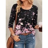 Ekouaer 3/4 Sleeve Womens Tops Scoop Neck T Shirts 2026 Casual Basic Tees | Casual Tops,Cute Basic Tops Vacation Outfits,Comfy Basic Tees,Loose Fit Tops For All-Season Daily Wear,available in S-3XL(Floral Black Multi)