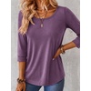 Ekouaer 3/4 Sleeve Womens Tops Scoop Neck T Shirts 2026 Casual Basic Tees | Casual Tops,Cute Basic Tops Vacation Outfits,Comfy Basic Tees,Loose Fit Tops For All-Season Daily Wear,available in S-3XL(Purple)