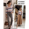 Ekouaer 3/4 Sleeve Womens Tops Scoop Neck T Shirts 2026 Casual Basic Tees | Casual Tops,Cute Basic Tops Vacation Outfits,Comfy Basic Tees,Loose Fit Tops For All-Season Daily Wear,available in S-3XL(Striped Pink Blue)