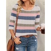 Ekouaer 3/4 Sleeve Womens Tops Scoop Neck T Shirts 2026 Casual Basic Tees | Casual Tops,Cute Basic Tops Vacation Outfits,Comfy Basic Tees,Loose Fit Tops For All-Season Daily Wear,available in S-3XL(Striped Pink Blue)