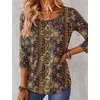 Ekouaer 3/4 Sleeve Womens Tops Scoop Neck T Shirts 2026 Casual Basic Tees | Casual Tops,Cute Basic Tops Vacation Outfits,Comfy Basic Tees,Loose Fit Tops For All-Season Daily Wear,available in S-3XL(Bohemian-mz721)