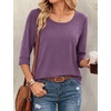Ekouaer 3/4 Sleeve Womens Tops Scoop Neck T Shirts 2026 Casual Basic Tees | Casual Tops,Cute Basic Tops Vacation Outfits,Comfy Basic Tees,Loose Fit Tops For All-Season Daily Wear,available in S-3XL(Purple)