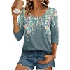 Ekouaer 3/4 Sleeve Womens Tops Scoop Neck T Shirts 2026 Casual Basic Tees | Casual Tops,Cute Basic Tops Vacation Outfits,Comfy Basic Tees,Loose Fit Tops For All-Season Daily Wear,available in S-3XL(Flower Print-wf71)