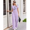 Ekouaer Lounge Sets for Women 2 Piece Summer Matching Set with Pockets | Vacation Airport Travel Outfits,Soft Stretch Loungewear,Slim Short Sleeve Graphic Top and Pants,Comfy Casual Clothes(Purple-butterfly)