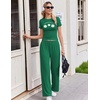Ekouaer Lounge Sets for Women 2 Piece Summer Matching Set with Pockets | Vacation Airport Travel Outfits,Soft Stretch Loungewear,Slim Short Sleeve Graphic Top and Pants,Comfy Casual Clothes(Dark Green-daisy)