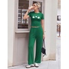 Ekouaer Lounge Sets for Women 2 Piece Summer Matching Set with Pockets | Vacation Airport Travel Outfits,Soft Stretch Loungewear,Slim Short Sleeve Graphic Top and Pants,Comfy Casual Clothes(Dark Green-daisy)
