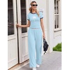 Ekouaer Lounge Sets for Women 2 Piece Summer Matching Set with Pockets | Vacation Airport Travel Outfits,Soft Stretch Loungewear,Slim Short Sleeve Graphic Top and Pants,Comfy Casual Clothes(Light Blue-palm Tree)