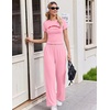 Ekouaer Lounge Sets for Women 2 Piece Summer Matching Set with Pockets | Vacation Airport Travel Outfits,Soft Stretch Loungewear,Slim Short Sleeve Graphic Top and Pants,Comfy Casual Clothes(Pink-letter)
