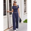 Ekouaer Lounge Sets for Women 2 Piece Summer Matching Set with Pockets | Vacation Airport Travel Outfits,Soft Stretch Loungewear,Slim Short Sleeve Graphic Top and Pants,Comfy Casual Clothes(Navy Blue-bow)