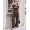 Ekouaer Lounge Sets for Women 2 Piece Summer Matching Set with Pockets | Vacation Airport Travel Outfits,Soft Stretch Loungewear,Slim Short Sleeve Graphic Top and Pants,Comfy Casual Clothes(Brown-letter)