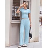 Ekouaer Lounge Sets for Women 2 Piece Summer Matching Set with Pockets | Vacation Airport Travel Outfits,Soft Stretch Loungewear,Slim Short Sleeve Graphic Top and Pants,Comfy Casual Clothes(Light Blue-palm Tree)