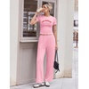 Ekouaer Lounge Sets for Women 2 Piece Summer Matching Set with Pockets | Vacation Airport Travel Outfits,Soft Stretch Loungewear,Slim Short Sleeve Graphic Top and Pants,Comfy Casual Clothes(Pink-letter)