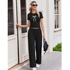 Ekouaer Lounge Sets for Women 2 Piece Summer Matching Set with Pockets | Vacation Airport Travel Outfits,Soft Stretch Loungewear,Slim Short Sleeve Graphic Top and Pants,Comfy Casual Clothes(Black-bow)