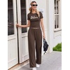 Ekouaer Lounge Sets for Women 2 Piece Summer Matching Set with Pockets | Vacation Airport Travel Outfits,Soft Stretch Loungewear,Slim Short Sleeve Graphic Top and Pants,Comfy Casual Clothes(Brown-letter)