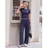 Ekouaer Lounge Sets for Women 2 Piece Summer Matching Set with Pockets | Vacation Airport Travel Outfits,Soft Stretch Loungewear,Slim Short Sleeve Graphic Top and Pants,Comfy Casual Clothes(Navy Blue-bow)