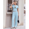 Ekouaer Lounge Sets for Women 2 Piece Summer Matching Set with Pockets | Vacation Airport Travel Outfits,Soft Stretch Loungewear,Slim Short Sleeve Graphic Top and Pants,Comfy Casual Clothes(Light Blue-butterfly)