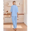 Ekouaer Pajamas for Women Set Button Up Short Sleeve Pjs with Long Pants | Summer Sleepwear, Deep Pockets, Soft Fabric, 2 Piece Lounge Set, Relaxed Fit, Various Occasions(Light Blue)