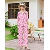 Ekouaer Pajamas for Women Set Button Up Short Sleeve Pjs with Long Pants | Summer Sleepwear, Deep Pockets, Soft Fabric, 2 Piece Lounge Set, Relaxed Fit, Various Occasions(Pink Cherry)