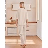 Ekouaer Pajamas for Women Set Button Up Short Sleeve Pjs with Long Pants | Summer Sleepwear, Deep Pockets, Soft Fabric, 2 Piece Lounge Set, Relaxed Fit, Various Occasions(Champagne)