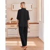 Ekouaer Pajamas for Women Set Button Up Short Sleeve Pjs with Long Pants | Summer Sleepwear, Deep Pockets, Soft Fabric, 2 Piece Lounge Set, Relaxed Fit, Various Occasions(Black)