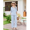 Ekouaer Pajamas for Women Set Button Up Short Sleeve Pjs with Long Pants | Summer Sleepwear, Deep Pockets, Soft Fabric, 2 Piece Lounge Set, Relaxed Fit, Various Occasions(Blue Gingham Cherry)