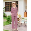 Ekouaer Pajamas for Women Set Button Up Short Sleeve Pjs with Long Pants | Summer Sleepwear, Deep Pockets, Soft Fabric, 2 Piece Lounge Set, Relaxed Fit, Various Occasions(Dusty Rose)