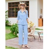 Ekouaer Pajamas for Women Set Button Up Short Sleeve Pjs with Long Pants | Summer Sleepwear, Deep Pockets, Soft Fabric, 2 Piece Lounge Set, Relaxed Fit, Various Occasions(Light Blue)