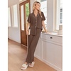 Ekouaer Pajamas for Women Set Button Up Soft Pjs Short Sleeve Lounge Sets | Cute Ruffle Sleeve,Notch Collar,Side Pockets,Comfy Lightweight Fabric,Ideal for Daily Wear,Postpartum,Party(Brown)