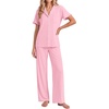 Ekouaer Pajamas for Women Set Button Up Soft Pjs Short Sleeve Lounge Sets | Cute Ruffle Sleeve,Notch Collar,Side Pockets,Comfy Lightweight Fabric,Ideal for Daily Wear,Postpartum,Party(Pink)