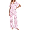 Ekouaer Pajamas for Women Set Button Up Soft Pjs Short Sleeve Lounge Sets | Cute Ruffle Sleeve,Notch Collar,Side Pockets,Comfy Lightweight Fabric,Ideal for Daily Wear,Postpartum,Party(Pink Bow)