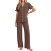 Ekouaer Pajamas for Women Set Button Up Soft Pjs Short Sleeve Lounge Sets | Cute Ruffle Sleeve,Notch Collar,Side Pockets,Comfy Lightweight Fabric,Ideal for Daily Wear,Postpartum,Party(Brown)