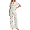 Ekouaer Pajamas for Women Set Button Up Soft Pjs Short Sleeve Lounge Sets | Cute Ruffle Sleeve,Notch Collar,Side Pockets,Comfy Lightweight Fabric,Ideal for Daily Wear,Postpartum,Party(Green Cocktail Glass)
