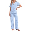 Ekouaer Pajamas for Women Set Button Up Soft Pjs Short Sleeve Lounge Sets | Cute Ruffle Sleeve,Notch Collar,Side Pockets,Comfy Lightweight Fabric,Ideal for Daily Wear,Postpartum,Party(Blue Stripes Bow)