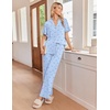 Ekouaer Pajamas for Women Set Button Up Soft Pjs Short Sleeve Lounge Sets | Cute Ruffle Sleeve,Notch Collar,Side Pockets,Comfy Lightweight Fabric,Ideal for Daily Wear,Postpartum,Party(Blue Stripes Bow)