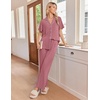 Ekouaer Pajamas for Women Set Button Up Soft Pjs Short Sleeve Lounge Sets | Cute Ruffle Sleeve,Notch Collar,Side Pockets,Comfy Lightweight Fabric,Ideal for Daily Wear,Postpartum,Party(Old Rose)