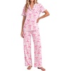Ekouaer Pajamas for Women Set Button Up Soft Pjs Short Sleeve Lounge Sets | Cute Ruffle Sleeve,Notch Collar,Side Pockets,Comfy Lightweight Fabric,Ideal for Daily Wear,Postpartum,Party(Pink Stripes Bow)
