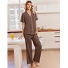 Ekouaer Pajamas for Women Set Button Up Soft Pjs Short Sleeve Lounge Sets | Cute Ruffle Sleeve,Notch Collar,Side Pockets,Comfy Lightweight Fabric,Ideal for Daily Wear,Postpartum,Party(Brown)