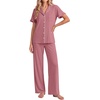 Ekouaer Pajamas for Women Set Button Up Soft Pjs Short Sleeve Lounge Sets | Cute Ruffle Sleeve,Notch Collar,Side Pockets,Comfy Lightweight Fabric,Ideal for Daily Wear,Postpartum,Party(Old Rose)