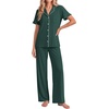 Ekouaer Pajamas for Women Set Button Up Soft Pjs Short Sleeve Lounge Sets | Cute Ruffle Sleeve,Notch Collar,Side Pockets,Comfy Lightweight Fabric,Ideal for Daily Wear,Postpartum,Party(Dark Green)