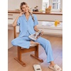 Ekouaer Pajamas for Women Set Button Up Soft Pjs Short Sleeve Lounge Sets | Cute Ruffle Sleeve,Notch Collar,Side Pockets,Comfy Lightweight Fabric,Ideal for Daily Wear,Postpartum,Party(Light Blue)