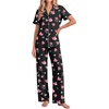 Ekouaer Pajamas for Women Set Button Up Soft Pjs Short Sleeve Lounge Sets | Cute Ruffle Sleeve,Notch Collar,Side Pockets,Comfy Lightweight Fabric,Ideal for Daily Wear,Postpartum,Party(Black With Pink Hearts)