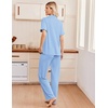 Ekouaer Pajamas for Women Set Button Up Soft Pjs Short Sleeve Lounge Sets | Cute Ruffle Sleeve,Notch Collar,Side Pockets,Comfy Lightweight Fabric,Ideal for Daily Wear,Postpartum,Party(Light Blue)